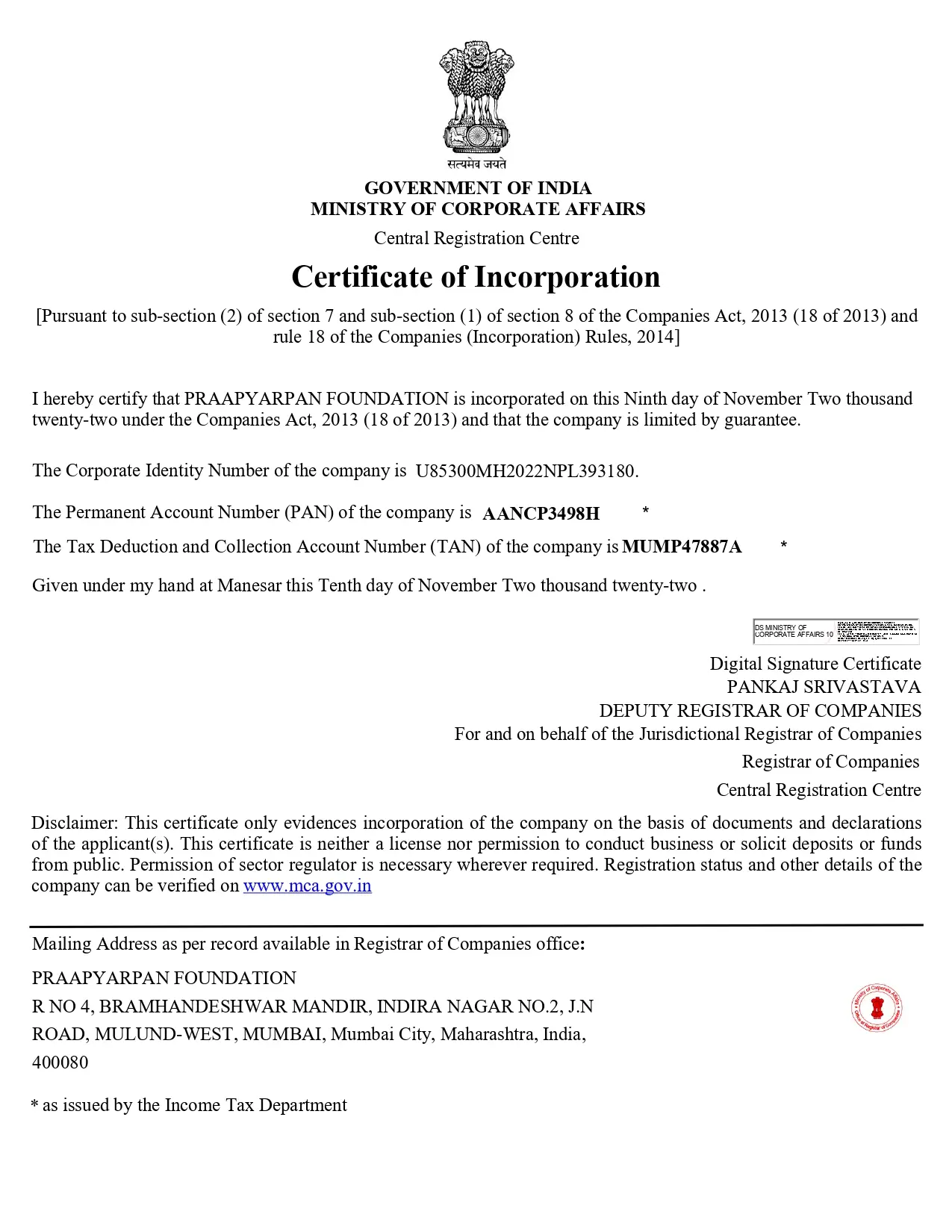 INCORPORATION CERTIFICATE PRAAPYARPAN FOUNDATION_page-0001